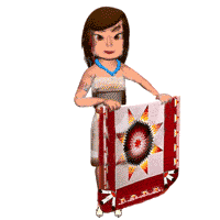 Holding up a handmade quilt